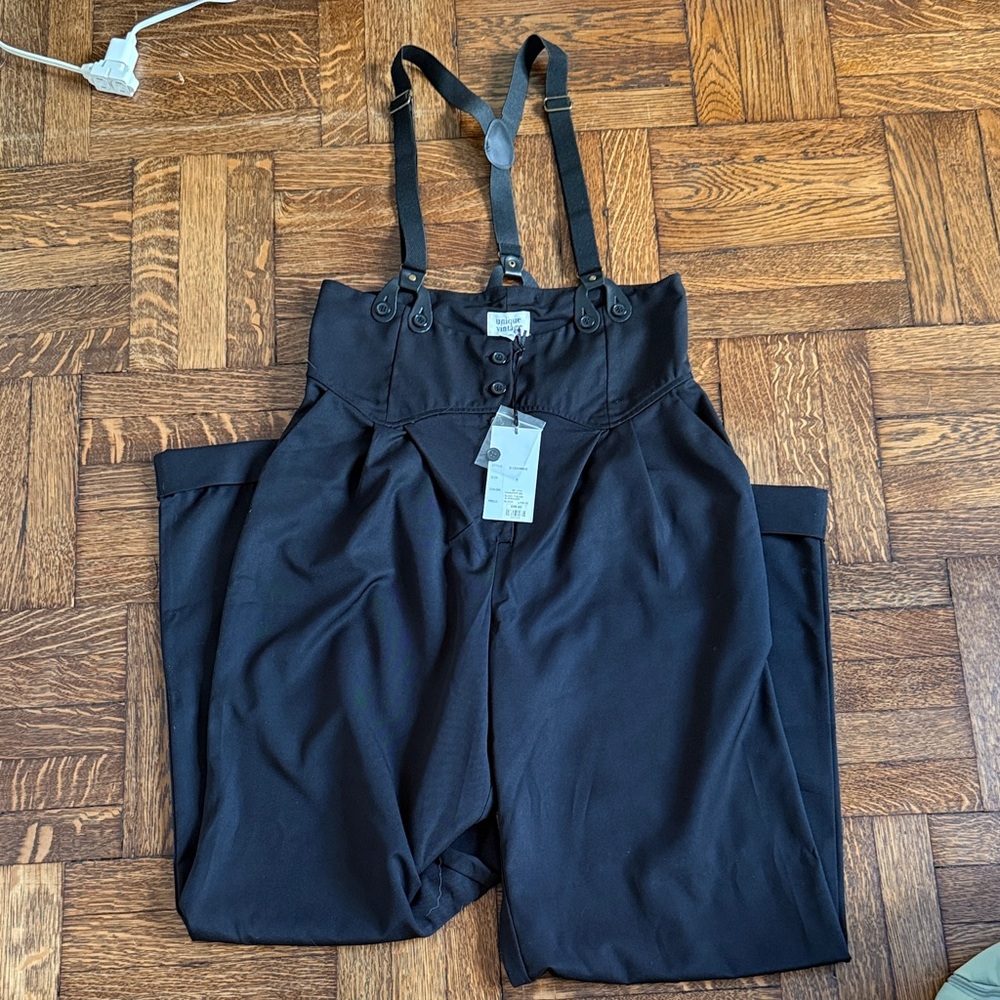 Unique Vintage Black Suspender Trousers